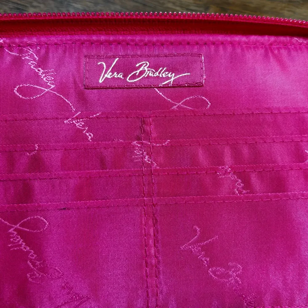 Pink Vera Bradley zip around wallet quilted paisley cotton fabric classic preppy